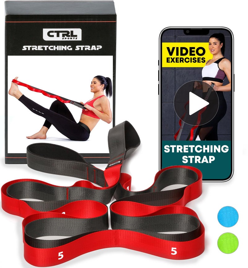CTRL SPORTS Stretching Strap with Loops - Non Elastic Stretch Band for Physical Therapy, Yoga Strap for Stretching Equipment, Stretch Bands for Exercise and Flexibility - Fascia, Hamstring & Leg Stretcher Belt - Image 1